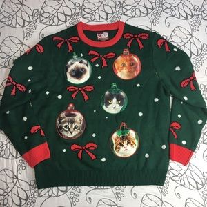 Christmas Kitty Sweater Ugly Xmas Sweater XL